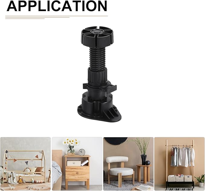 80x44mm(LxW) Adjustable Leveling Feet - 4Pack- Good for Furniture - Leveler Support Frame Replacement Legs - Black
