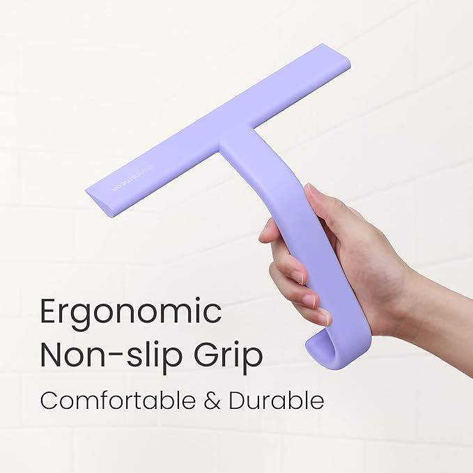 dancemoon JustHang Shower Squeegee for Glass Doors, All-One-Piece Silicone with Built-in Hook Design for Easy Hanging, Household Window Mirror Squeegee for Bathroom, Glass, Kitchen, Tile Wall, Car