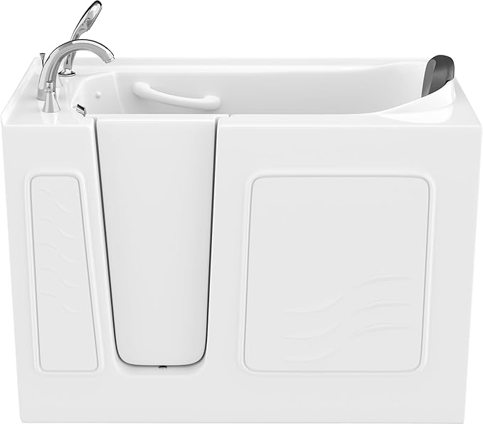 ANZZI Walk In Tub 53'' x 26'' with Quick Fill Faucet, 60" Shower Head, Easy Entry, Watertight Seal, Head Pillow, Slip-Resistant, ADA Seating, White Gelcoat, Safety Grab Bar - AMZ2653LWS-CP