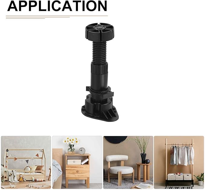 100x44mm(LxW) Adjustable Leveling Feet - 4Pack- Good for Furniture - Leveler Support Frame Replacement Legs - Black