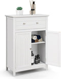 LOKO Bathroom Floor Cabinet, Kitchen Storage Cabinet with 1 Drawer, 2 Doors & 3-Position Adjustable Shelf, 2-Door Floor Storage Cabinet for Bathroom, Living Room, Entryway (White)