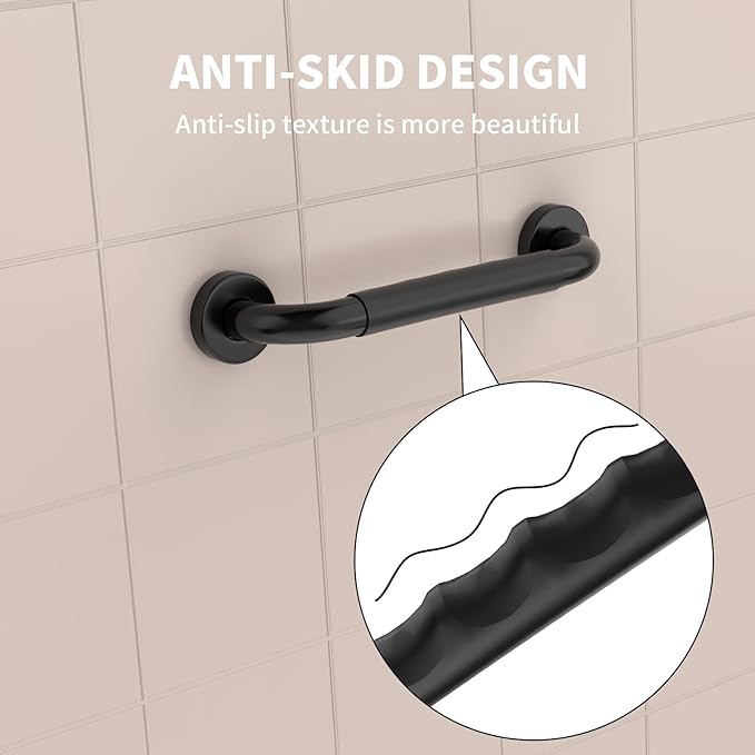20 Inch Shower Grab Bar w/Anti Slip Rubber Grip, Munzong Black Stainless Steel Bathroom Grab Bar, Bathroom Balance Bar,Safety Handrail Support,Handicap Injury Elderly Senior Assist Bath Handle
