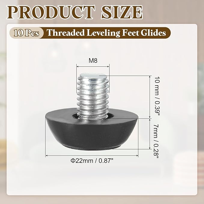 PATIKIL 10 Pcs M8 x 10mm Thread Adjustable Furniture Levelers, Furniture Feet Levelers Screw on Steel Screw in Threaded Leveling Feet Glides for Table Chair Cabinet Patio Legs