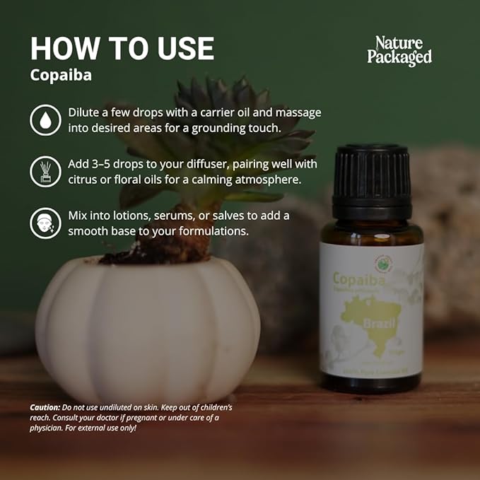 Copaiba Essential Oil - Direct from Amazon Jungle Essential Oils Brazil - Steam Distilled - Aceite de Copaiba for Aromatherapy, Massage, Diffuser, DIY Candle and Soap Making - 15ml