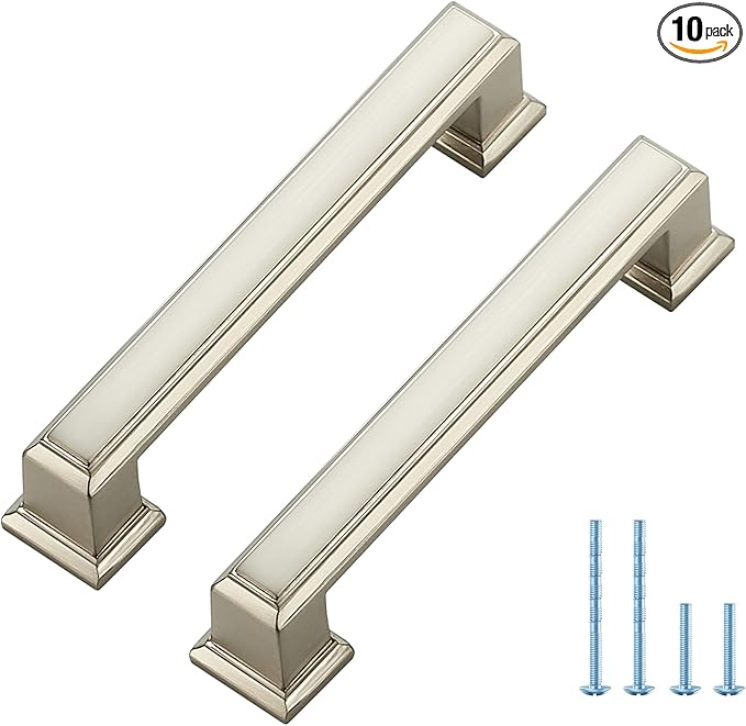 Ravinte Hardware 10 Pack Brushed Nickel Cabinet Pulls, 3-3/4 Inch (96mm) Hole Center Zinc Alloy Drawer Handles for Kitchen Cabinets, Cupboards, Dressers, Square Solid Metal Hardware