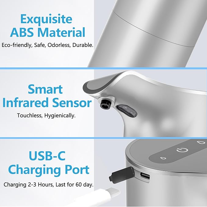 YIKHOM Automatic Liquid Soap Dispenser, 15.37 oz Touchless Dish Dispenser with Waterproof Base, 5 Adjustable Soap Volume Hand Soap Dispenser, Sensor Soap Pump for Kitchen Bathroom Office Hotel