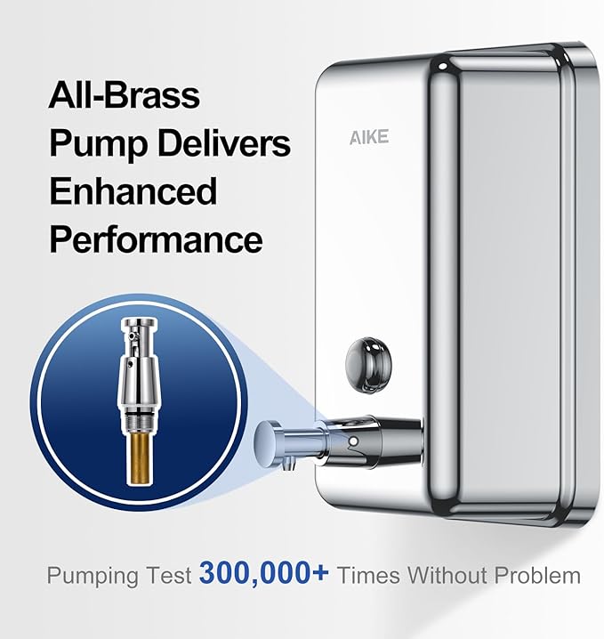 AIKE 37oz Surface Mount Stainless Steel Soap Dispenser for Commercial,Polished Stianless Steel Finish Model AK1003