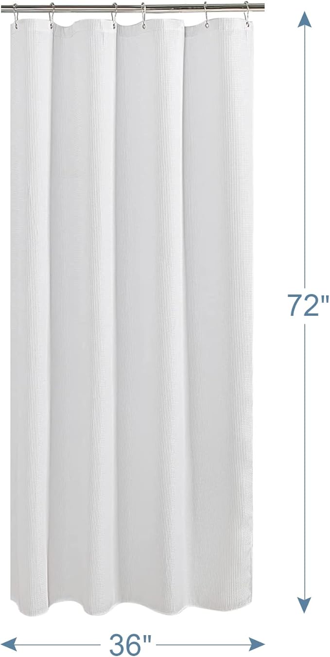 AmazerBath White Waffle Shower Curtain, 36x72 Inches, Fabric Stall Curtain With Waffle Weave, Hotel Quality Bathroom Shower Curtains