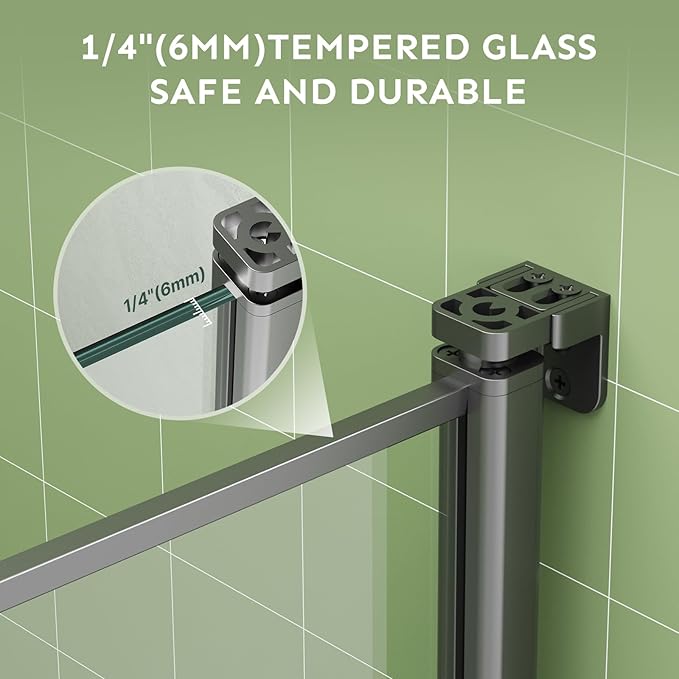 30" Wx72 H Frameless Reversible Pivot Shower Door, 1/4" Clear SGCC Tempered Glass & Shatter Proof Film, 304 Stainless Steel Hardware, Water Protection Seal Stripes Plus Glass-Fixing Aluminum Stripe
