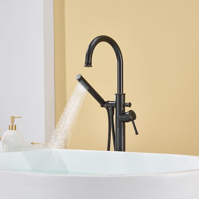 Free Standing Tub Faucet Oil Rubbed Bronze Freestanding Bathtub Faucet Floor Mount Brass Bathroom Tub Filler with Hand Shower