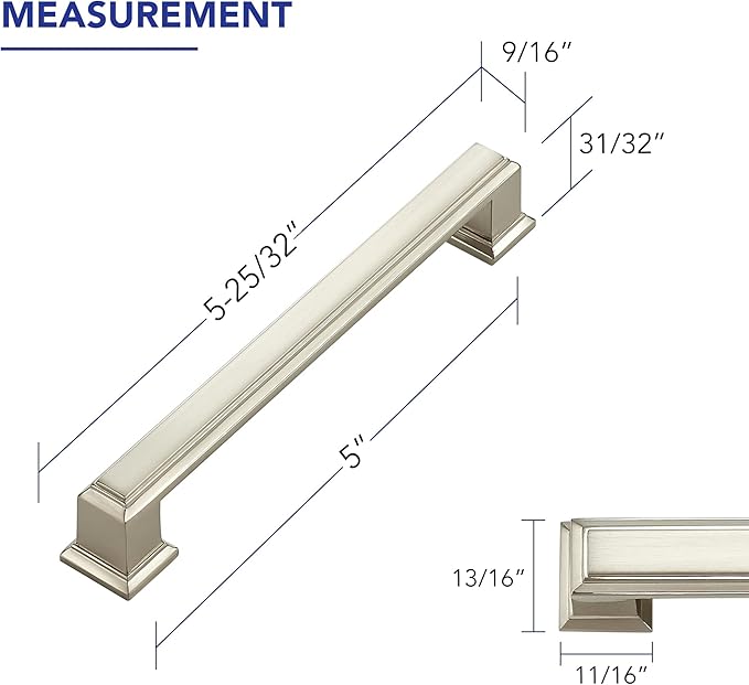 Ravinte Hardware 1 Pack Brushed Nickel Cabinet Pulls, 5 Inch (128mm) Hole Center Zinc Alloy Drawer Handles for Kitchen Cabinets, Cupboards, Dressers, Square Solid Metal Hardware