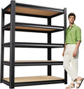 72" H Garage Shelving,Heavy Duty Garage Storage Shelves,Metal Shelving Unit,5 Tier Adjustable Steel Utility Shelf,Use for Basement,Warehouse, Pantry Closet,Black (72" H*35.4" W*15.9" D)