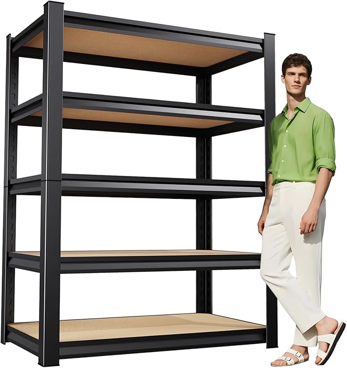 72" H Garage Shelving,Heavy Duty Garage Storage Shelves,Metal Shelving Unit,5 Tier Adjustable Steel Utility Shelf,Use for Basement,Warehouse, Pantry Closet,Black (72" H*35.4" W*15.9" D)