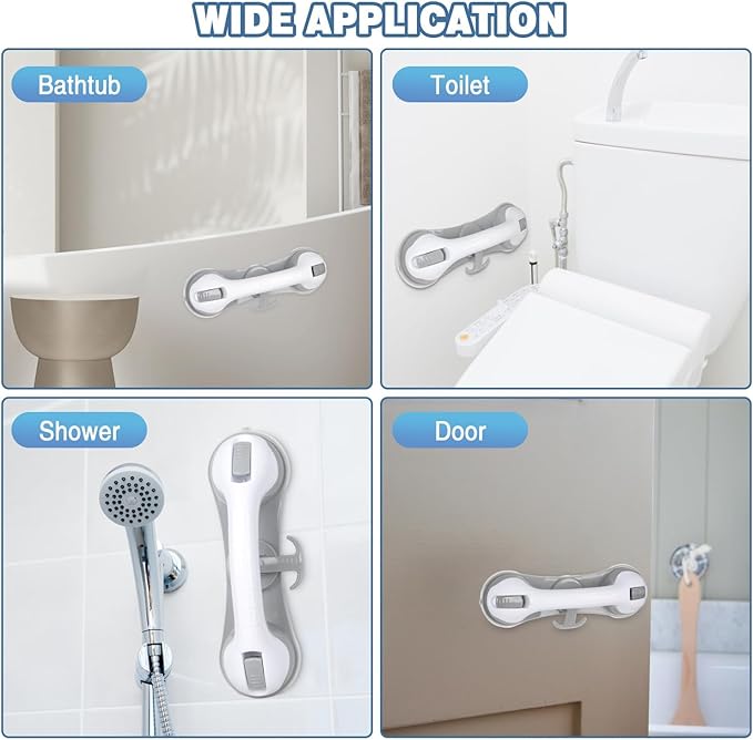2 Pack Grab Bars for Bathtubs and Showers with 3 Suction Cups Heavy Duty Bathroom Handrails for Seniors and Elderly Safety Grip No Drilling Waterproof Bath Handle