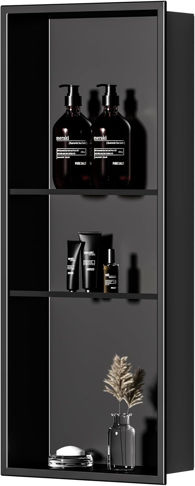 Neodrain 12X30 in Shower Niche, Matte Black 3 Layers Shower Shelf Stainless Steel Recessed Storage NO Tile Needed Recessed Niche Shower for Bathroom Storage