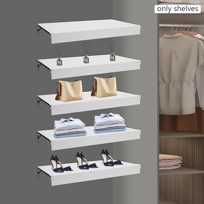 33 Inch Floating Shelves for Wall, 16 Inch Deep Hanging Shelf, Large Display & Storage Shelf for Bathroom, Bedroom, Living Room, Set of 5 (White, 33 Inch)