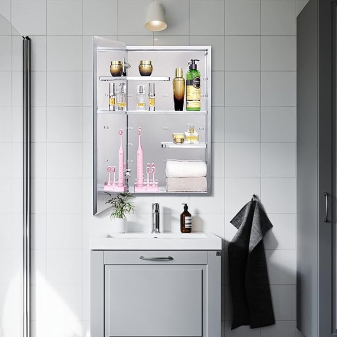 Fundin Bathroom Wall Cabinet with Half Cut Shelves,14.8 x 25.6 Stainless Steel Storage Cabinet, Bathroom/Living Room Medicine Cabinet