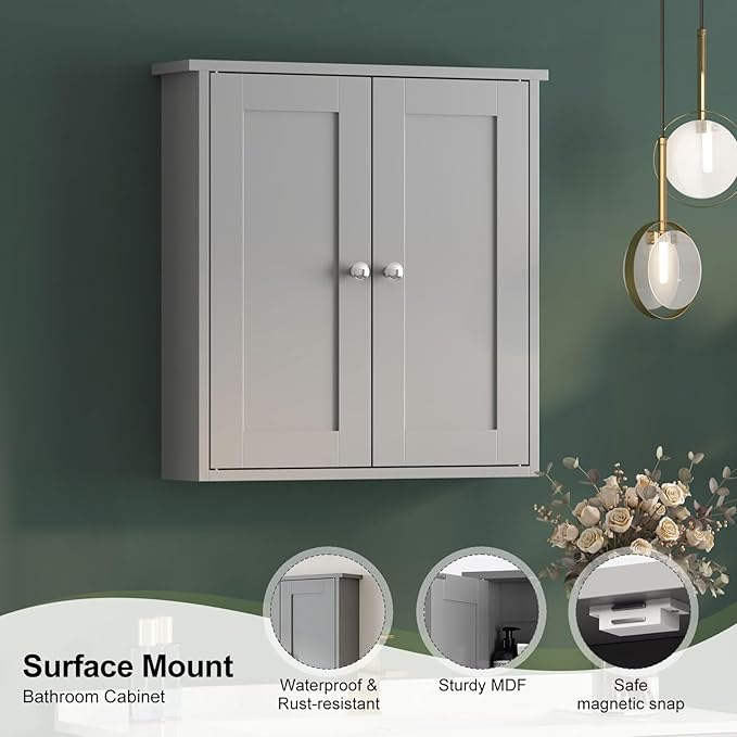 Bathroom Wall Cabinet,Medicine Cabinets for Bathroom Cabinet Wall Mounted,Medicine Cabinet Over Toilet,Surface Mount Medicine Cabinet for Laundry Room,Kitchen,Grey,22x23
