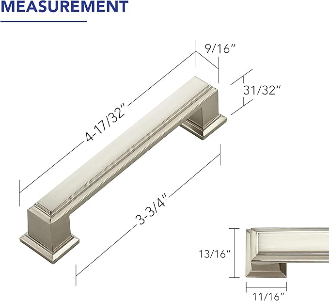 Ravinte Hardware 10 Pack Brushed Nickel Cabinet Pulls, 3-3/4 Inch (96mm) Hole Center Zinc Alloy Drawer Handles for Kitchen Cabinets, Cupboards, Dressers, Square Solid Metal Hardware