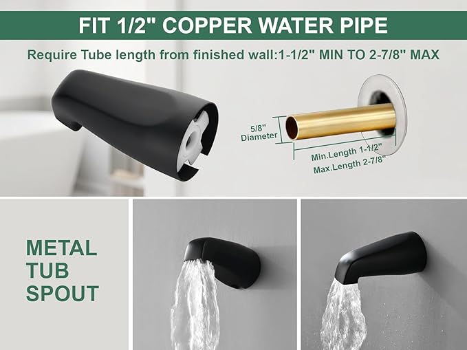 3 Handle Tub Shower Faucet Set Shower System with Tub Spout Bathtub Faucet Set Shower Tub Combo Set Complete Tub and Shower Trim Kit Matte Black