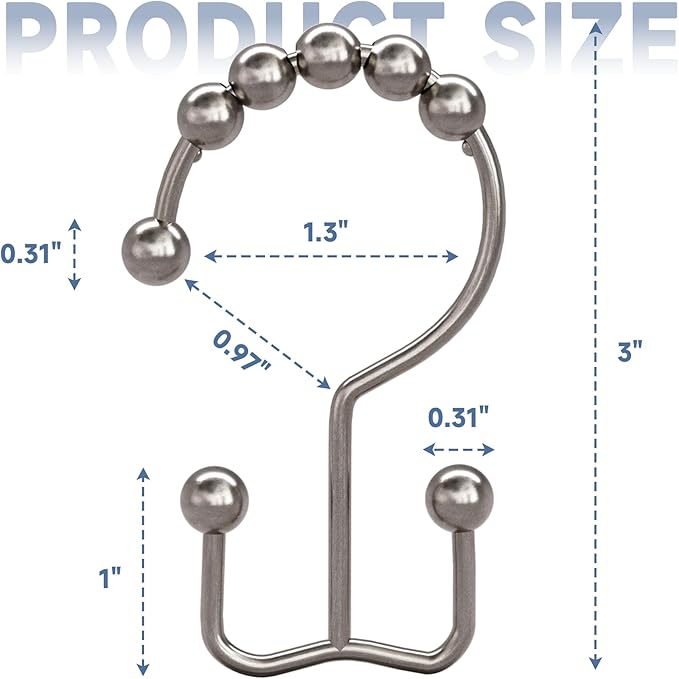 Titanker Shower Curtain Hooks Rings, Rust Resistant Metal Double Glide Shower Hooks Rings for Bathroom Shower Rods Curtains, Set of 24 Hooks - Nickel