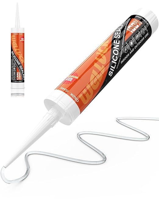 WELLUCK Clear Silicone Caulk, 100% Waterproof Silicone Sealant Adhesive Caulking,for RV, Kitchen,Bathroom, Window, Door, Glass,10.2FL.OZ/300ML (1Pack)
