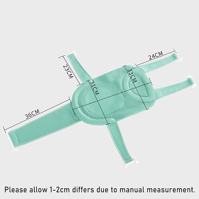 Baby Bath Seat Support Net Soft Headrest Baby Bath Cushion Pad, Breathable Newborn Infant Bathtub Shower Mesh Mat, Adjustable Shower Pad Portable Anti-Slip Bath Sling 0-18 Months, Green (No Bathtub)
