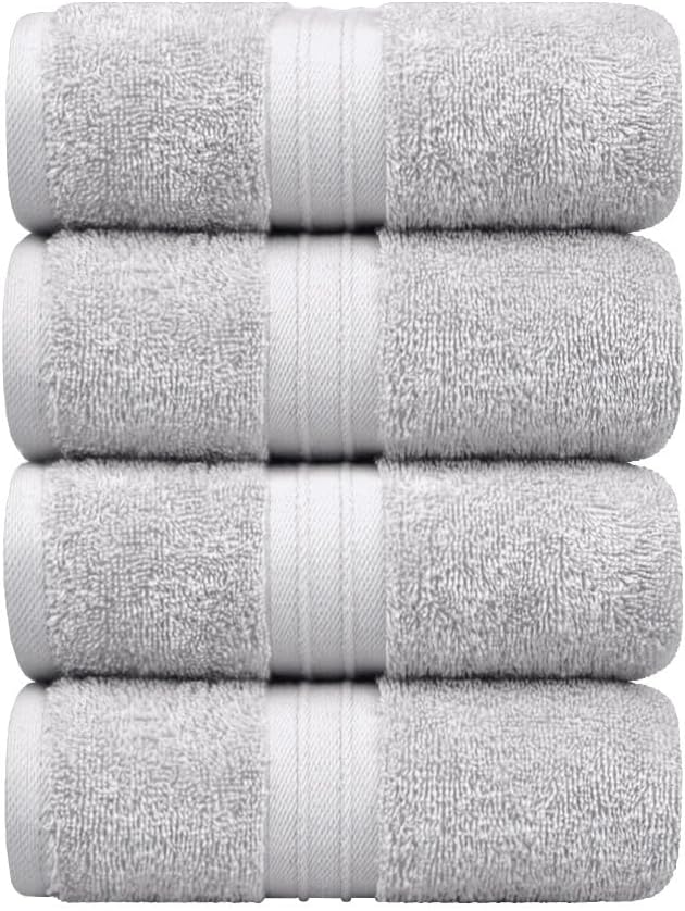 Hand Towels Pack of 4-100% Cotton & Luxury, Large (16"x 28") Absorbent, Thick, Cozy - Versatile, Perfect as Hotel Towel, Hand Towels for Bathroom - Silver Gray