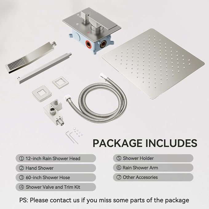 Rain Shower System Brushed Nickel, Starbath 12“ Rainfall Shower Head with Handheld Spray Complete Wall Mounted Rainfall Shower Faucet Set,2 Way Pressure Balance Shower Valve and Trim Kit Included