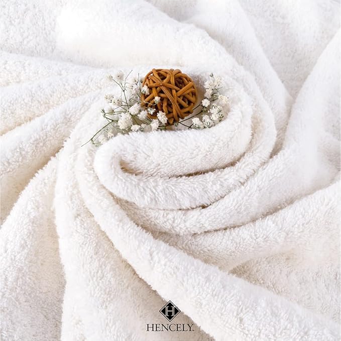 Hencely 6-Piece Bath Towel Set - High Absorbency, Quick Drying - 100% Soft Turkish Cotton - 2 Bath Towels, 2 Hand Towels, 2 Washcloths - for Bathroom, Home, Hotel, Spa, and Gym - 6-Pack White