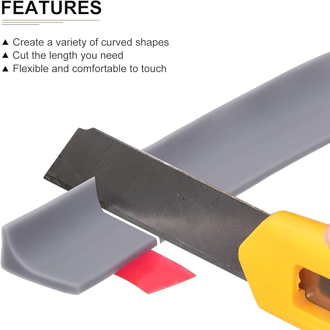 98"x0.8"x0.5" (LxWxH) Collapsible Shower Barrier Stopper - 1 Pack - Good for Bathroom Kitchen - L Shape Water Splash Guard Blocker - Gray