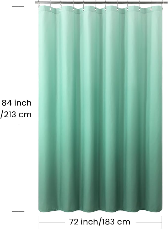 Extra Long Fabric Shower Curtain, Green Ombre Cloth Shower Curtains for Bathroom, Modern Waterproof Bathroom Curtains, 72" W x 84" H