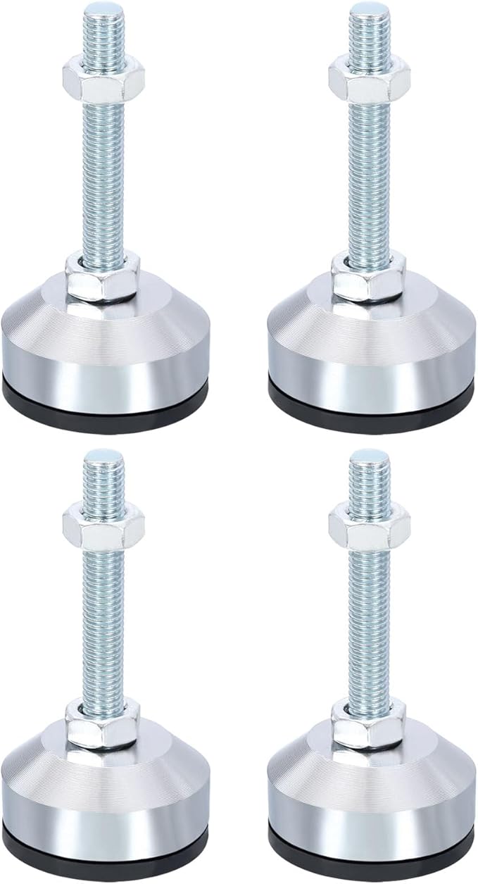 PATIKIL Furniture Leveling Feet 2" Dia Base M10 Thread, 4 Pcs Carbon Steel Adjustable Threaded Furniture Leveler Screw on Leg Leveler with Pads for Desk Chair Cabinet, Black