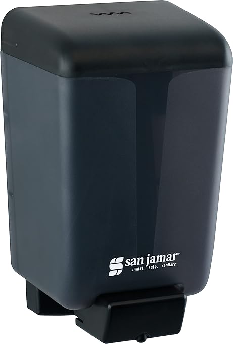 San Jamar Classic Soap Dispenser for Public Restrooms, Manual, Wall Mounted, Refillable, Plastic, 46 Ounce Capacity, Black Pearl (Pack of 6)