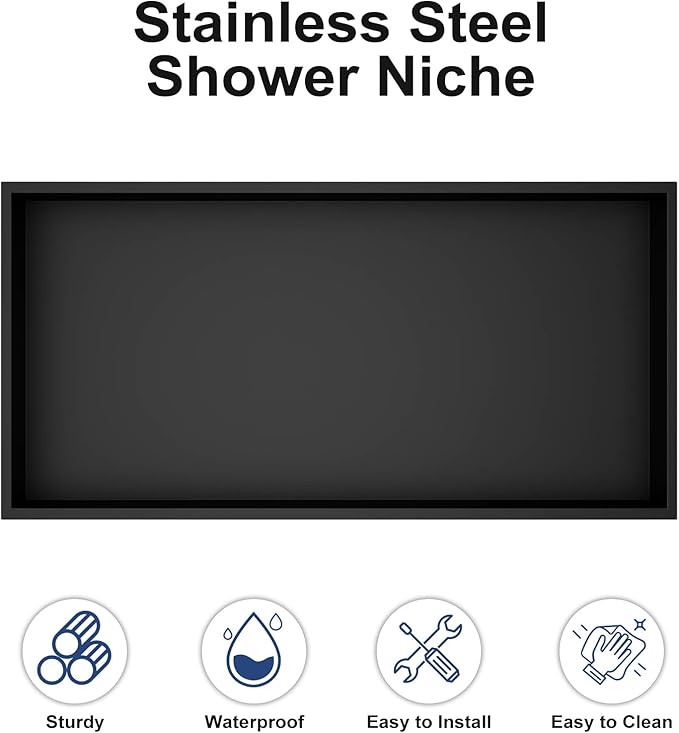 Achelous Stainless Steel Insert Shower Niche 24" X 12" NO Tile Needed, Bathroom Wall Niche Recessed Shower Shelf Organizer, Wall-inserted Niche Recessed Shower Caddy, Matte Black
