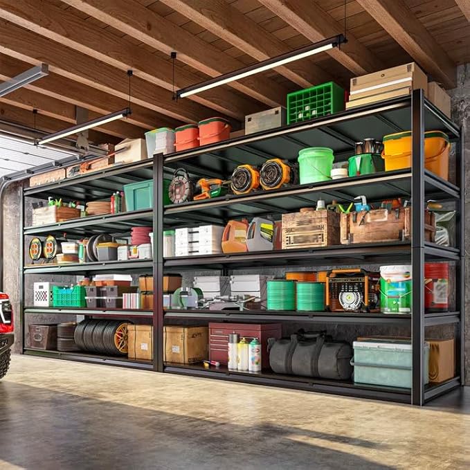 72.2" H Garage Shelving 3000LBS Metal Shelving Unit Adjustable Garage Storage Shelves 5 Tier Heavy Duty Storage Rack for Pantry, Warehouse, Industries, 59.8" W x 72.2" H x 24.2" D, 2 Pack