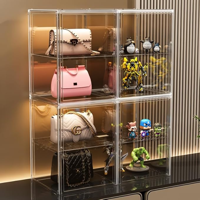 Extra Large 17.7"X13"X13" Clear Acrylic Organizer Box Display Case, Plastic Holder with Magnetic Door for Figures, Books, Handbags, Purses, Boots(1 Pack)