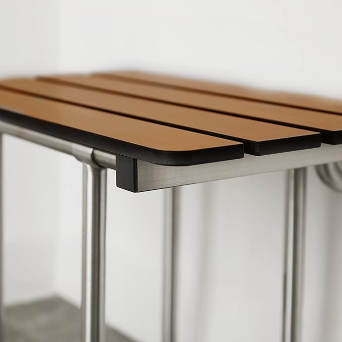 Seachrome 22-inch ADA Folding Shower Seat with Legs, Teak Phenolic Slats