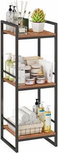 BYFU 3 Tier Bathroom Storage Open Shelf, Freestanding Metal Corner Storage Rack Shelving Unit for Bathroom Kitchen Living Room Hallway, Rustic Brown