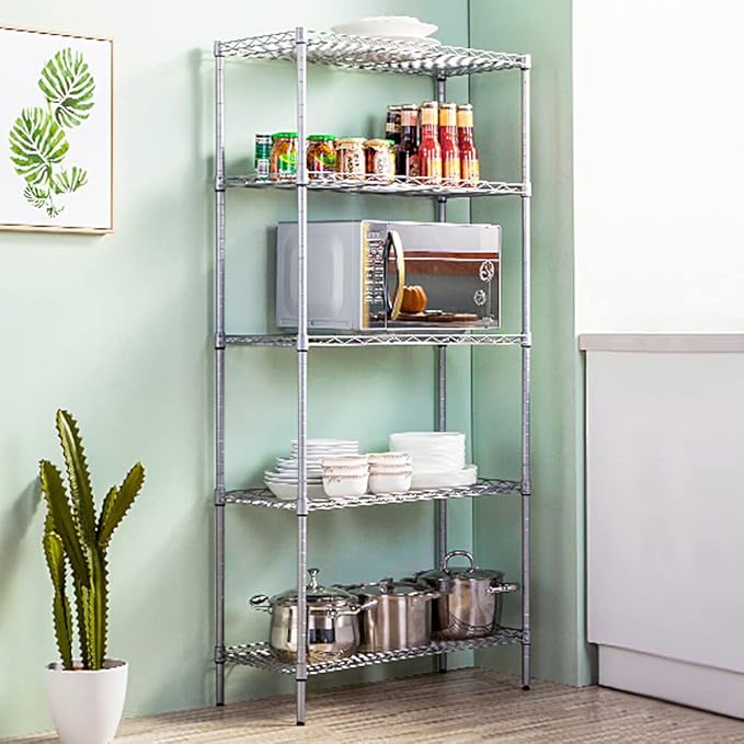 5 Tier Wire Shelving Unit with NSF Certified, Adjustable Wire Shelves with 750 LBS Capacity, Metal Storage Rack for Laundry, Kitchen, Bathroom, Pantry, Closet (13.78" D x 23.62" W x 59.06" H, Chrome)