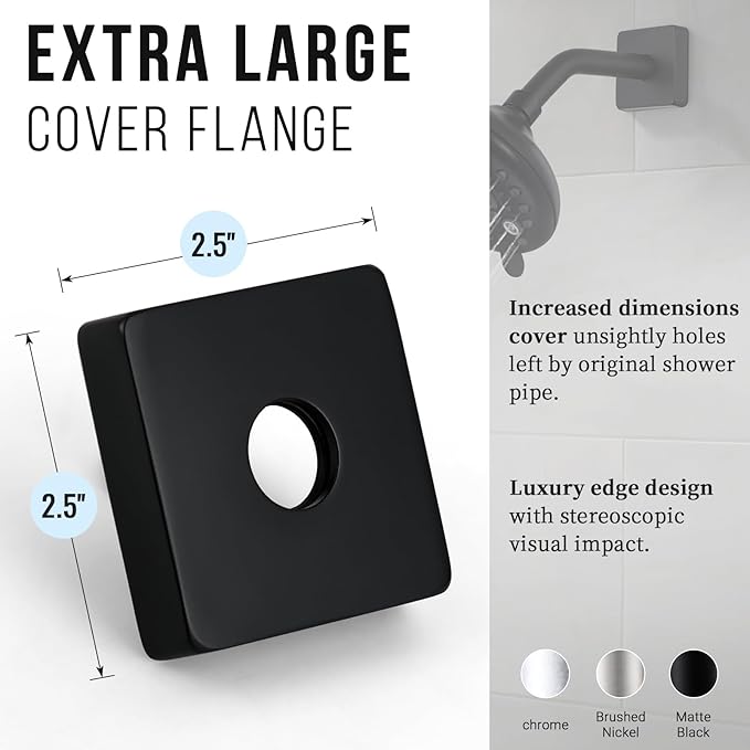 G-Promise All Metal 6-Inch Shower Arm with Flange, Wall-Mounted Stainless Steel Shower Pipe Replacement for Fixed and Handheld Shower Heads, Matte Black