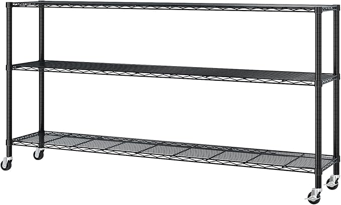 6 Tier Storage Racks Shelving, Heavy Steel Pantry Shelves, Adjustable Wire Shelving Rack with Wheels, Suitable for Garage, Kitchens, Offices, 59" W x 17.7" D x 83.8" H, Black