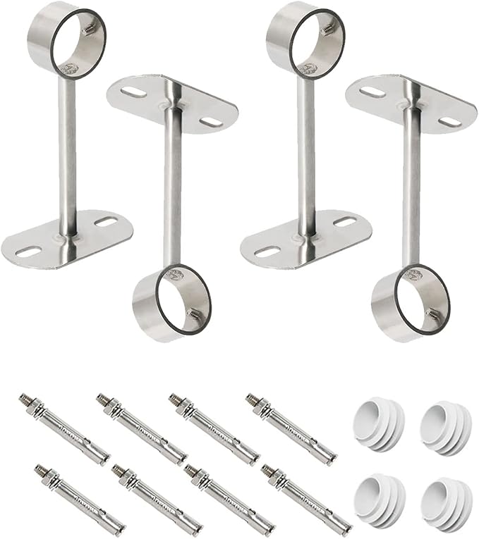 4Pcs ID32mm(1-1/4"), L200mm, Clothes Rail mounting Bracket, Shower Curtain Closet tie Rod Support Frame, Curtain Rod Flange Socket, Suitable for Ceiling or Wall mounting