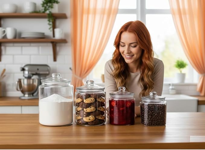 1/2 Gallon Glass Jar Airtight With Lid - Extra Gasket - Glass Canisters With Lids, Wide Mouth, 64 oz Glass Cookie jar, Candy Jar, Dog Treats, Sugar, Food, Kitchen Storage and Laundry Room
