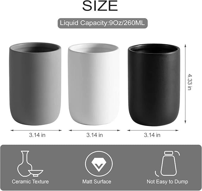 Ceramic Toothbrush Holders for Bathrooms, 8 oz Matte Tooth Brushing Dispenser, Small Tooth Brush Organizer for Vanity Countertop, Toothpaste Storage Stand, Tumbler Cup for Makeup Brushes-White