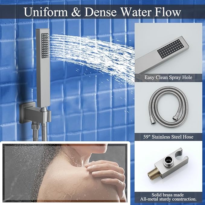 Shower Faucet Set Brushed Nickel Shower System, Knob Switch Diverter Shower Faucet with High Pressure Handheld Spray, Wall Mount 10 Inch Shower Head with 6 Inch Wall Mount Shower Head