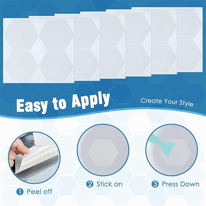 S&X 24 Pcs Anti Slip Shower Stickers (Large 4.7" Hexagon), Oversized Non Slip Bathtub Stickers with Scraper, Invisible Clear High Traction Grit Safety Bath Decals for Tub Floor, Pools, Stairs
