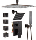Enga Dual Shower Head Shower System with Body Jets, 12" Ceiling Mounted Rain Shower Head & 6" Wall Mounted Head Full Body Rainfall Shower Faucet with Valve Kit, Oil Rubbed Bronze