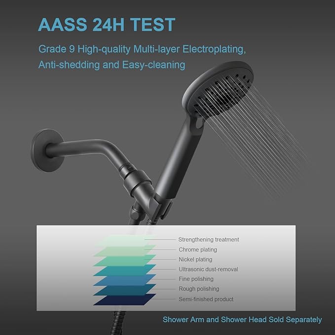 OFFO Shower Head Holder All Metal for Handheld Shower Head, Adjustable Shower Arm Mount with Solid Brass Pivot Ball, 1/2 in IPS Female Inlet and Male Outlet, Matte Black