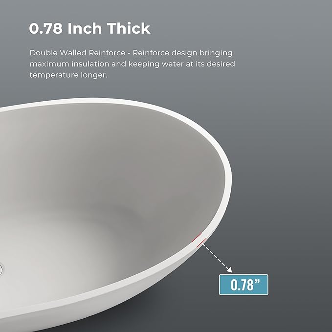 67" Premium Solid Surface Freestanding Bathtub, Upgraded Oval Stone Resin Soaking Tub with Overflow and Pop-up Drain, Matte White